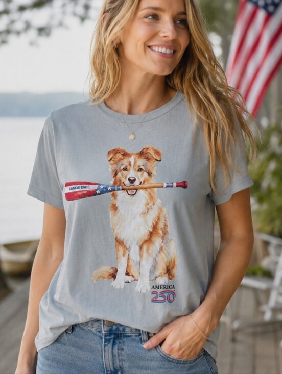 Lands' End Tops - NWT Lands' End America 250 Dog Graphic T-Shirt Women's Large USA 100% Cotton